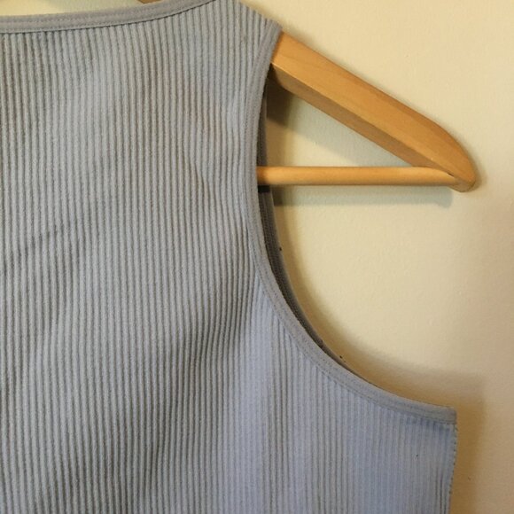 Garage Athletic High Neck Pale Blue Ribbed Cropped Bra Top - Picture 3 of 9